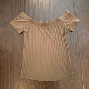 Forever 21 Olive Green Ribbed Off The Shoulder Top